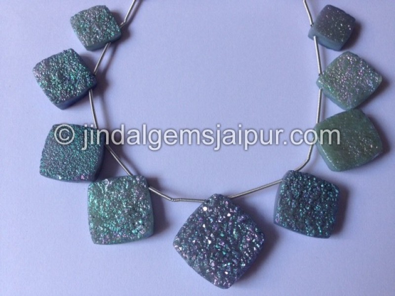 Greenish Blue Druzy Cushion Shape Beads